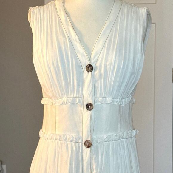ZARA NWOT Women’s Contrasting Button-Up Midi Dress V-Neck Ecru Size S - Picture 3 of 9